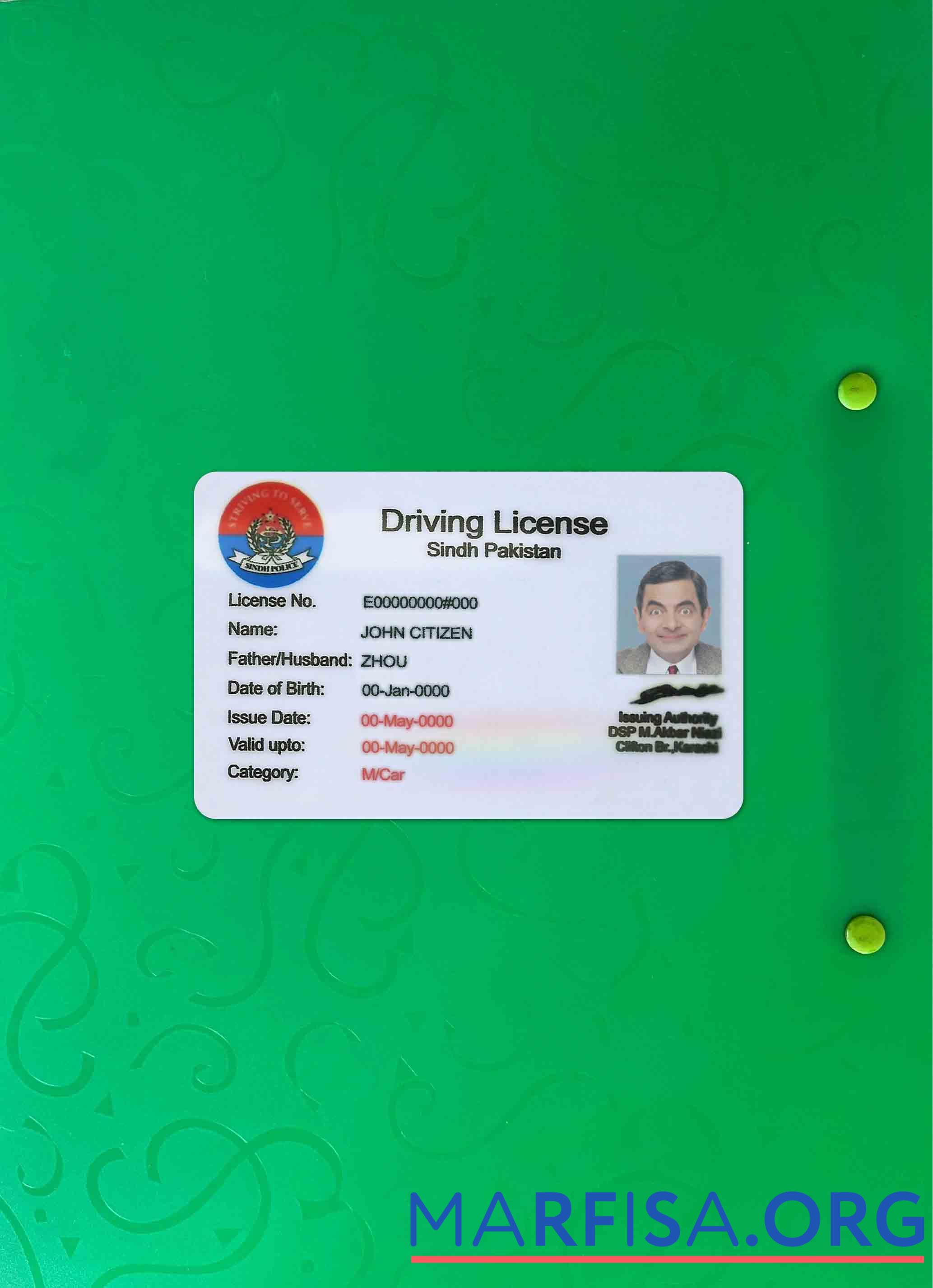 Downloadable Pakistan Sindh province driving license PSD template, (old version till 2016) photolook FRONT